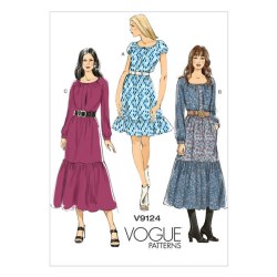 9124 VOGUE ELASTIC WAIST SHORT - LONG SLEEVE PULLOVER DRESS PATTERN 14-22 UNCUT